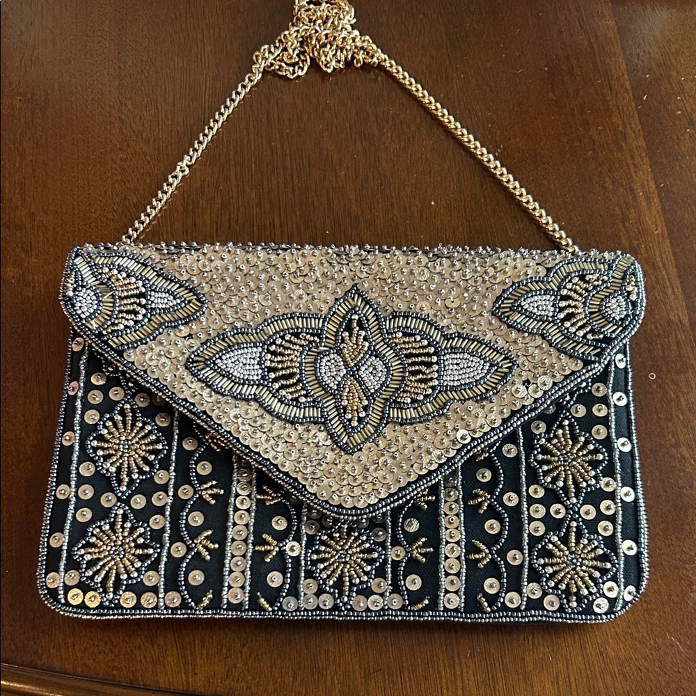 Black and Gold Beaded Evening Clutch
